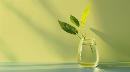 Wall Mural - A glass vase with a leaf in it sits on a table