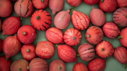 Poster - Aerial Symmetry of Red Watermelons with Distinct Geometric Patterns in Soft Natural Lighting