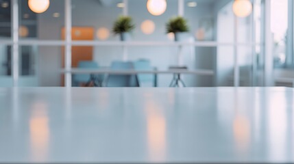 Aufkleber - Modern Engineering Office with Polished White Metal Table and Soft Desk Lamp Glow in a Professional Atmosphere