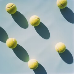 Aufkleber - Bright, Sunny Pattern of Yellow Tennis Balls on a Crisp Blue Background with Shadows