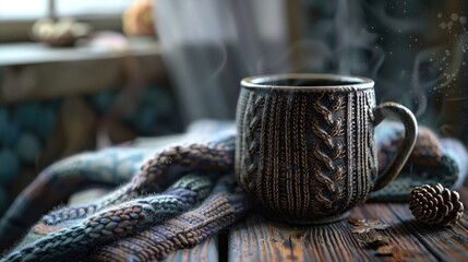 Poster - A cup of coffee sitting on a wooden table