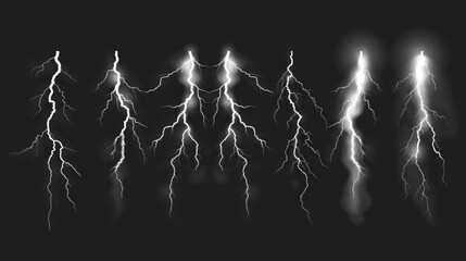 Poster - A group of lightning flashes illuminated on a dark, black background