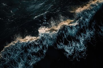 Black Water. Aerial View of Wave Crest in Dark Ocean, Surreal and Mysterious