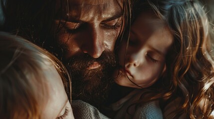 Sticker - A man with a beard holding hands with a young child, possibly a father-daughter moment