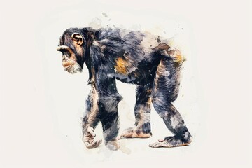 Aufkleber - Close-up portrait of a chimpanzee sitting on a white background, looking directly at the camera