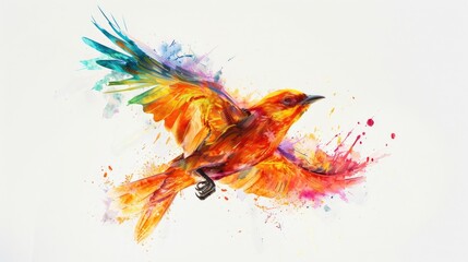 Poster - A small colorful bird flying through the air, possibly in a garden or park