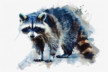 Poster - A beautiful watercolor painting of a raccoon on a white background