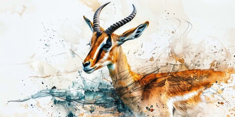 Aufkleber - A watercolor painting of a gazelle running in a natural habitat