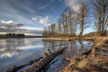 Poster - A serene lake scene surrounded by trees and lush greenery