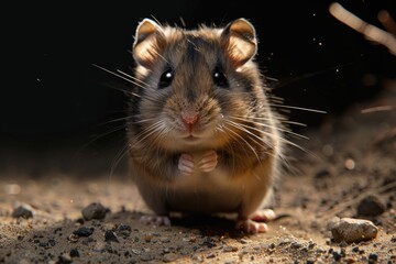 Poster - A small hamster sitting on the ground looking directly at the camera