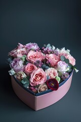 Poster - A heart-shaped box filled with pink and white flowers, perfect for romantic occasions or as a gift