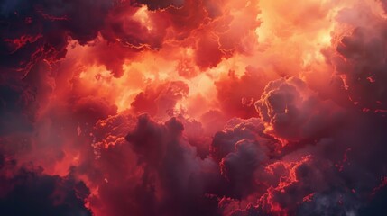 Poster - An airplane flies through a bright red cloudy sky, perfect for travel or adventure scenes