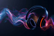 © mankjon - A Sleek Pair of Black Headphones with Vibrant Color Waves on a Dark Background, Illustrating High-Quality Sound Technology and Modern Design