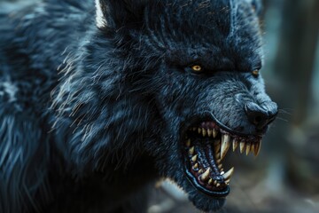Aufkleber - Close-up shot of a black wolf's open mouth, suitable for use in wildlife or nature-themed projects