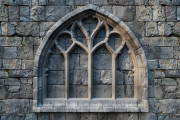 Poster - A traditional stone wall with a single window and a clock on the wall, suitable for use in architectural or historical contexts