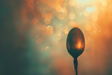 Poster - A close-up view of a spoon resting on a table, ready for use