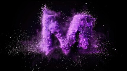 Poster - A vibrant purple powder explodes in mid-air on a black background, ideal for use as a striking visual element or attention-grabber