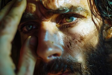 Aufkleber - A close-up shot of a person with a beard, great for use in editorial or commercial contexts where a portrait-style image is needed