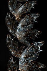 Poster - A close-up view of a bunch of wings on a black background, ideal for use in designs and compositions where subtle textures and patterns are desired