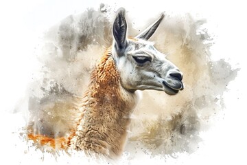 Poster - A close-up shot of a llama's face on a white background, suitable for animal-themed designs or educational materials