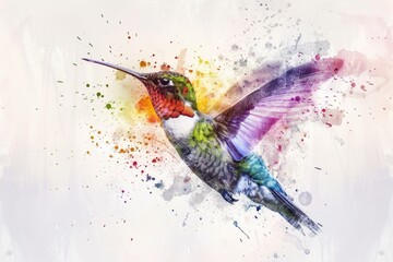 Poster - A hummingbird with bright colors and iridescent feathers in mid-air, free to use for general purposes such as design or illustration