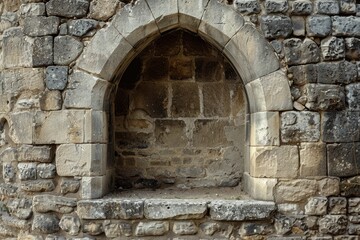 Aufkleber - A domestic cat sits on a ledge within a stone arch, a simple yet peaceful scene
