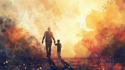 Poster - A scene of a man and child holding hands, conveying a sense of unity and companionship