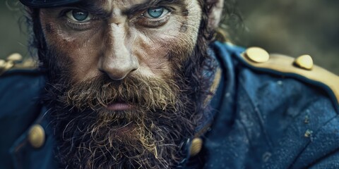 Poster - A close-up shot of a man's face with a beard, suitable for use in editorial or commercial contexts