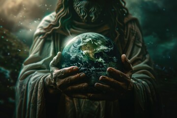 Poster - A person holding a globe, great for maps, travel and geography illustrations