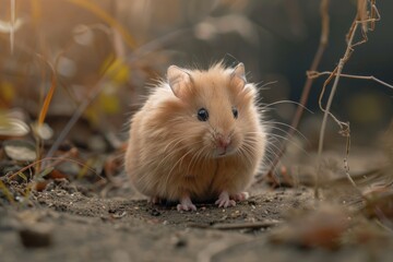 Poster - A hamster sits on the ground in warm sunlight, great for illustrations or stock photography about pets or nature
