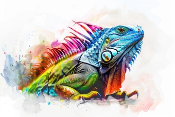 Poster - A colorful lizard perched on the top of a tree branch, natural habitat scene