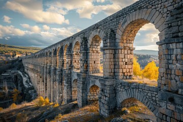 Poster - A stone bridge with arches spanning across a valley, providing a scenic view