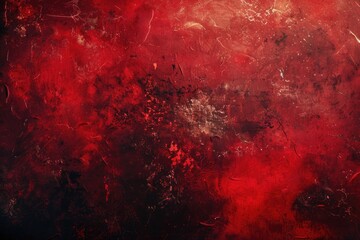 Poster - Close-up view of a vibrant red and black abstract painting with textured brushstrokes