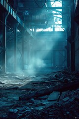 Poster - A worn-out building with debris and destruction inside, can be used for scenes from movies, books or video games