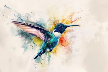 Poster - A vibrant hummingbird soaring through the air with iridescent feathers and outstretched wings