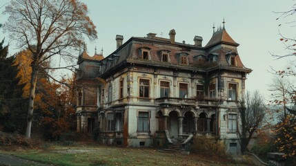 Poster - A picture of an old house with multiple windows