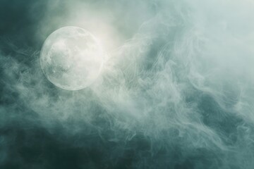 Poster - An airplane flies through a cloudy sky with the full moon as a backdrop, offering a serene and peaceful atmosphere
