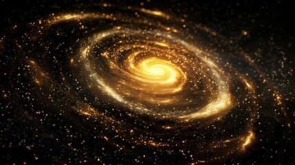 Wall Mural - golden dust particle spiral galaxy in deep space