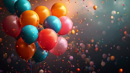 Poster - Festive background with colorful balloons and confetti falling.