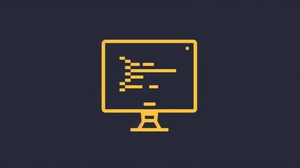 Fototapete - Simple yellow computer monitor icon with code on a dark blue background