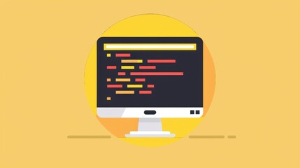 Computer monitor displaying code on yellow background