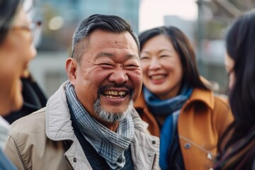 Poster - Group of asian people walking in the street. Smiling and laughing.