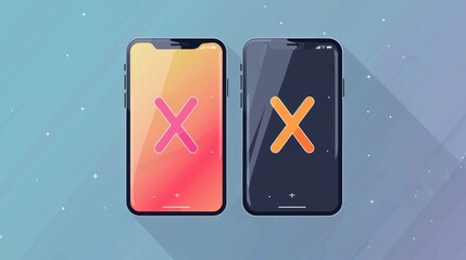 Poster - Two smartphones displaying an x mark icon against a blue background