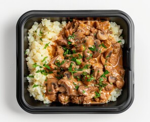 Wall Mural - Beef Stroganoff with Cauliflower Rice in a Takeout Container