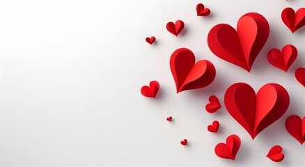 Poster - Valentine's day background with paper cut hearts and white space for text, transparent background, png