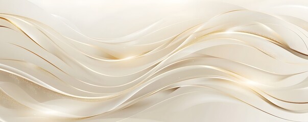 Poster - Luxury background with golden lines and waves vector illustration, light beige background, light gold and white color theme