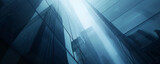 A sleek glass skyscraper background with a reflective surface and subtle blue tint. The modern, high-rise look adds a sophisticated, urban feel.