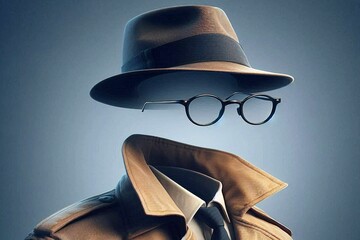 ai-generated illustration of an invisible man wearing a hat, glasses, and trench coat