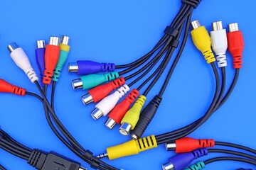 Wall Mural - Cable with connectors for connecting audio and video equipment. Close-up.