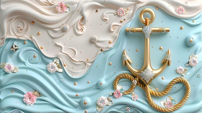 An anchor is a symbol of security, stability and hope for salvation. Abstract ornate bejeweled anchor. Decorative artistic background with copy space.